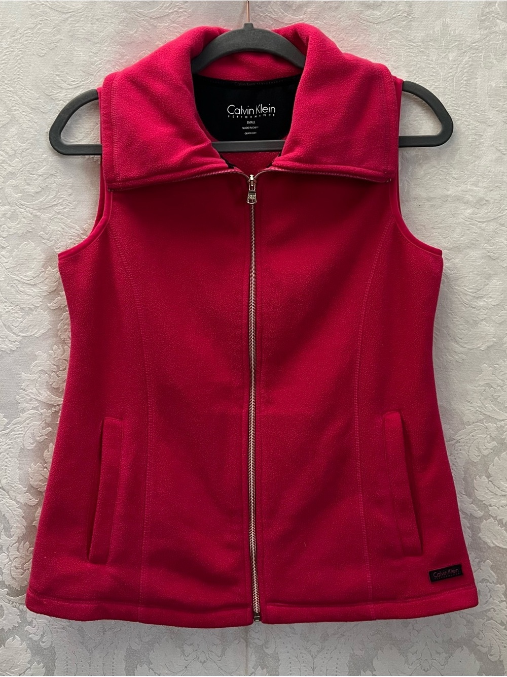 Calvin Klein Womens Hot Pink Full Zip Funnel Neck Fleece Vest Size S GUC Pockets